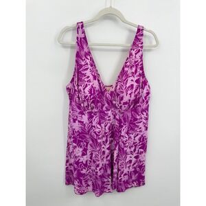 Swimsuits For All Floral Swim Dress Top Womens‎ 18 Magenta Pink 63-0139-4